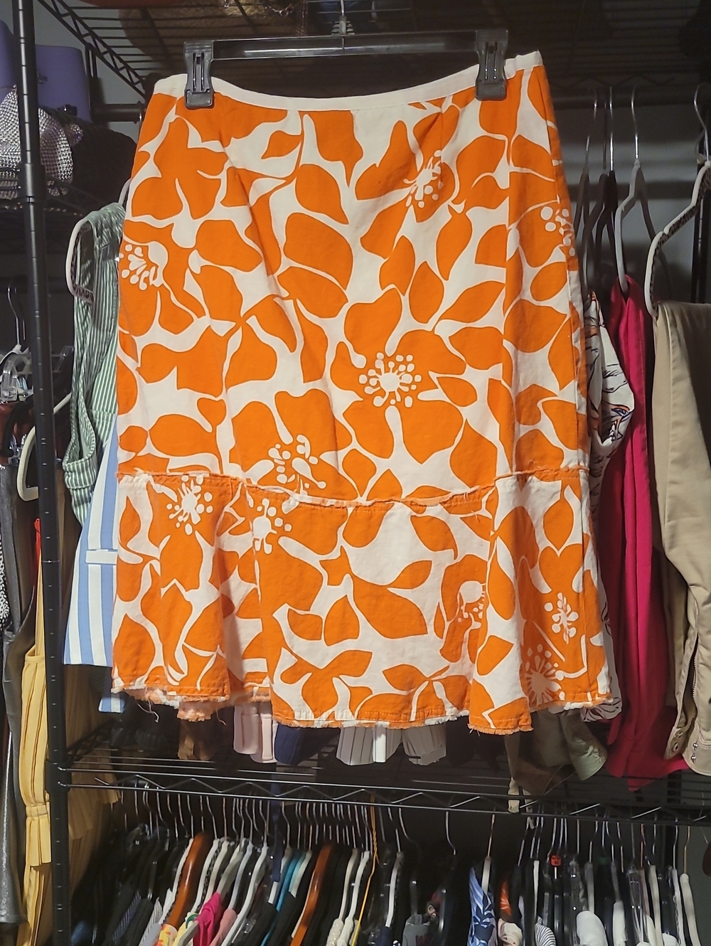 J. Crew Orange and Cream Floral Tiered Skirt